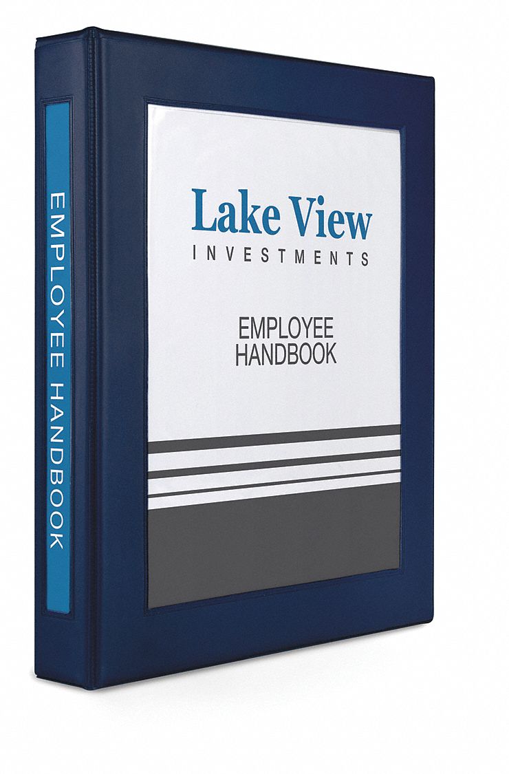 Ring Binder: 1 in Ring Size, D-Ring, 275 Sheet Capacity, Clear Sleeve, Vinyl, Navy Blue, 3 Pockets