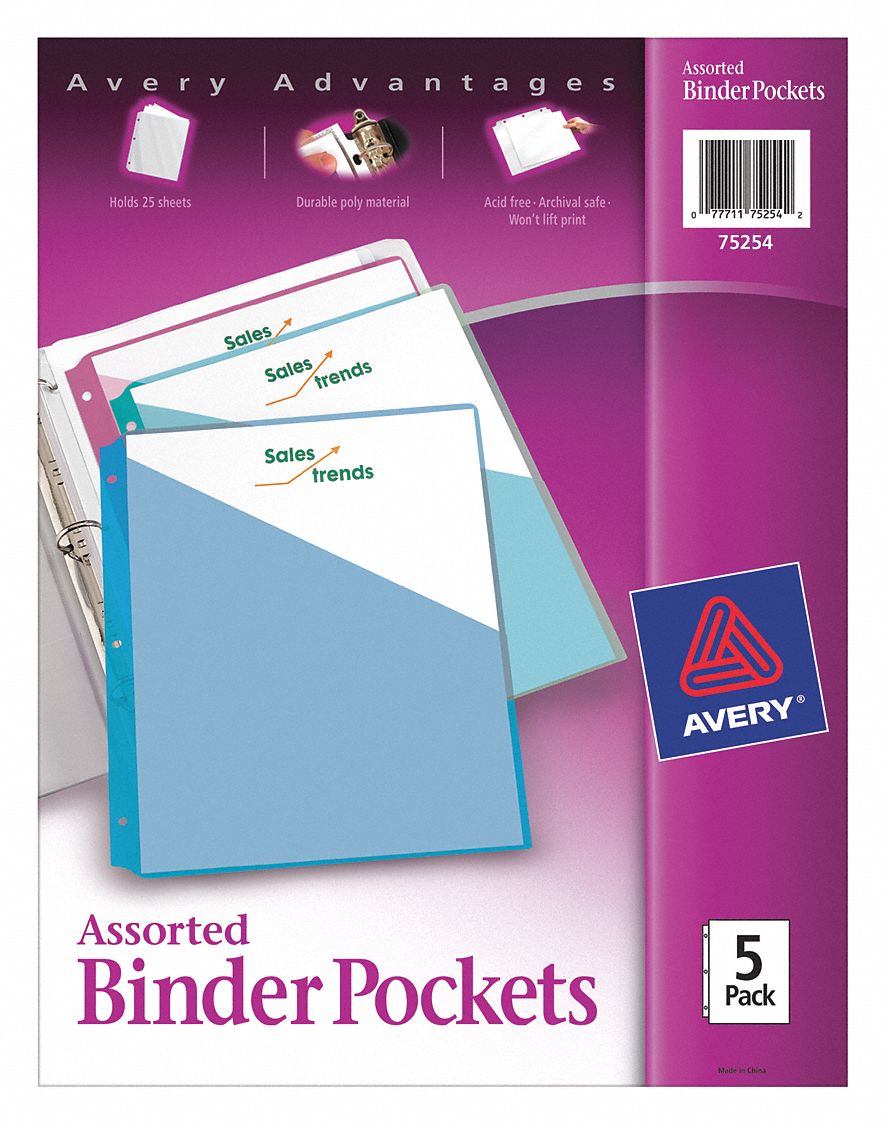 35X644 - Binder Pockets Assorted PK5