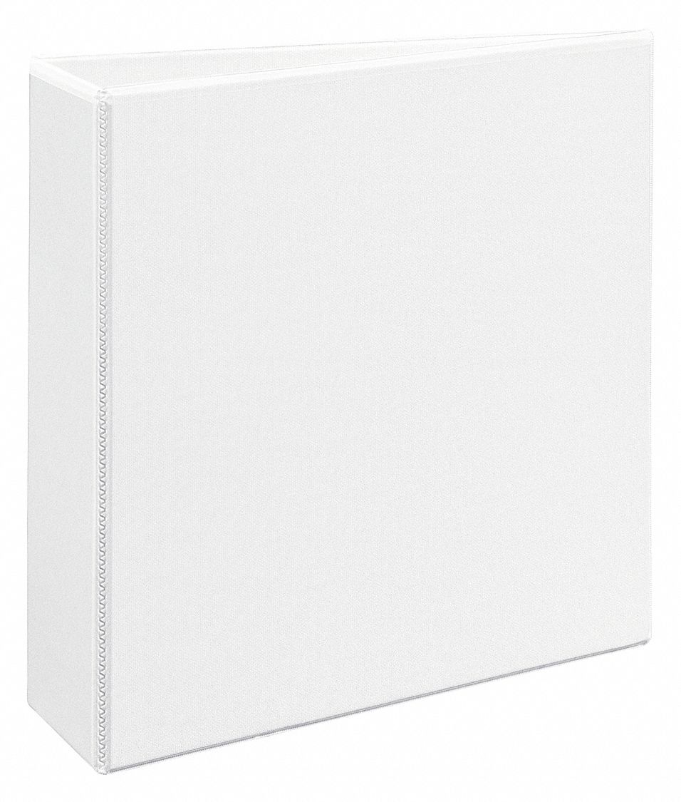 Ring Binder: 3 in Ring Size, D-Ring, 670 Sheet Capacity, Clear Sleeve, Polypropylene, White