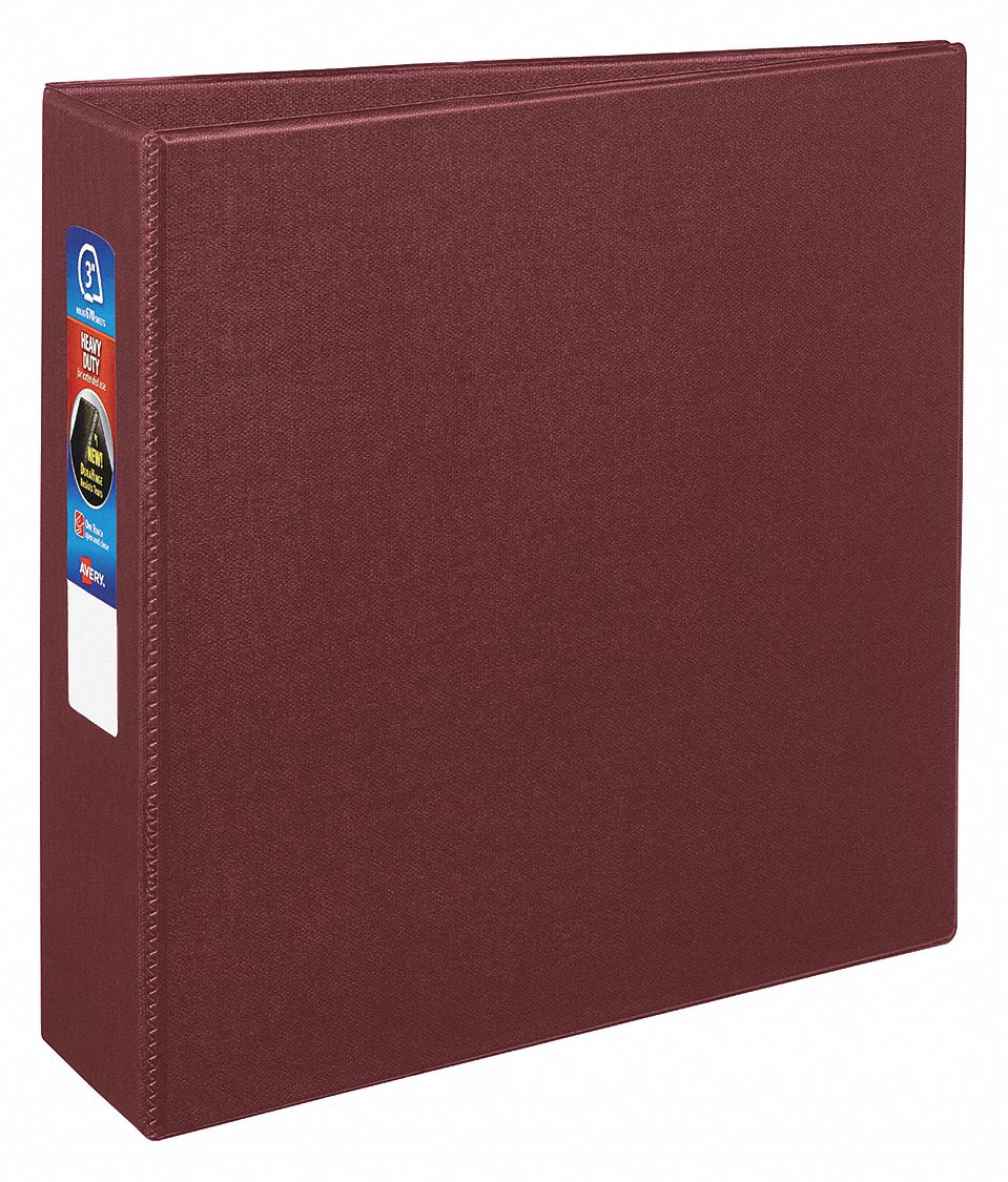 Ring Binder: 3 in Ring Size, D-Ring, 670 Sheet Capacity, Clear Sleeve, Polypropylene, Maroon