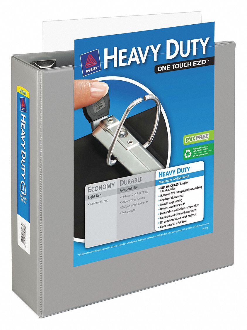 Heavy Duty Binder,3 in.,View,Gray - Grainger