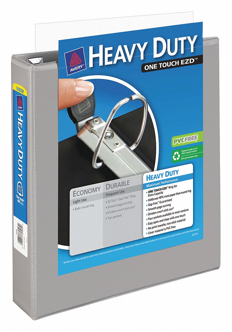 Heavy Duty Binder,1-1/2 in.,View,Gray - Grainger