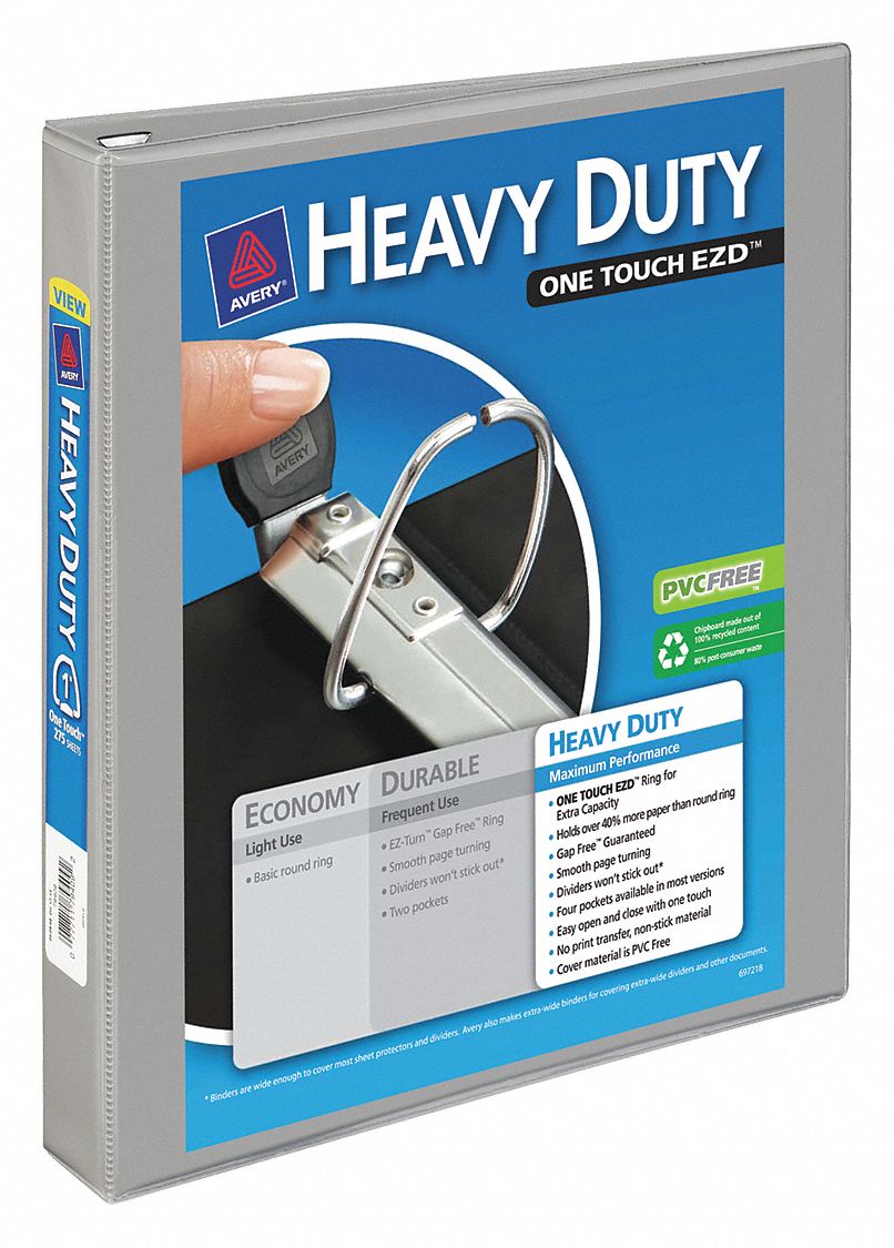 Heavy Duty Binder,1 in.,View,Gray - Grainger