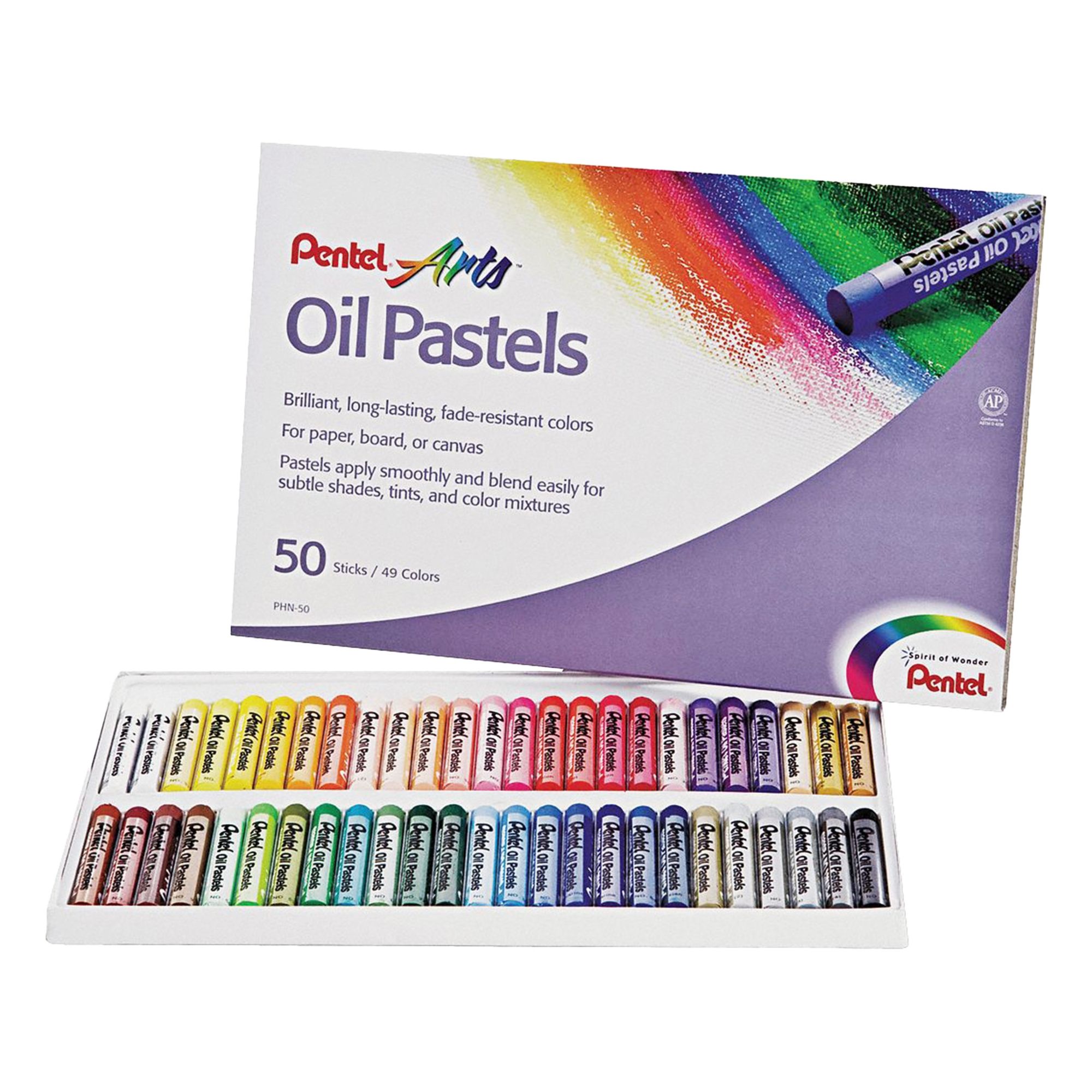 Oil Pastels: 1 Packs per Case, Non-Toxic, Washable, 3/8 in Overall Dia, 50 PK