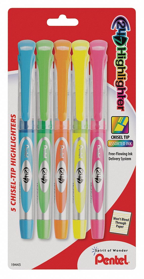 Highlighter Set Blu Grn Orn Pnk Ylw PK5