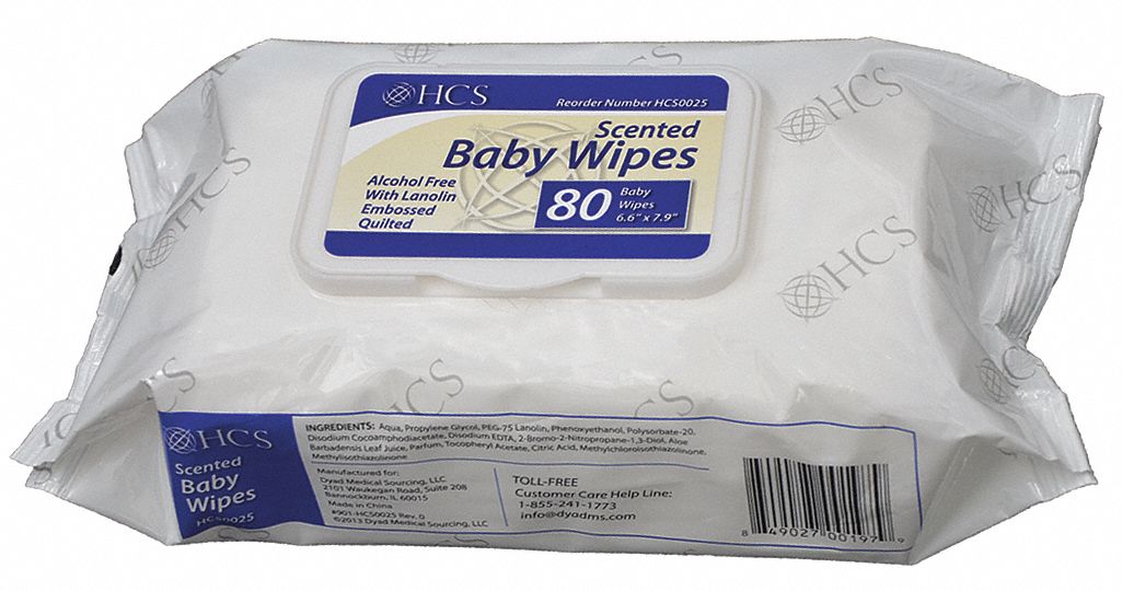 HCS Scented Fragrance Baby Wipes, 6 5/8 in x 7 7/8 in, 80 Wipes per