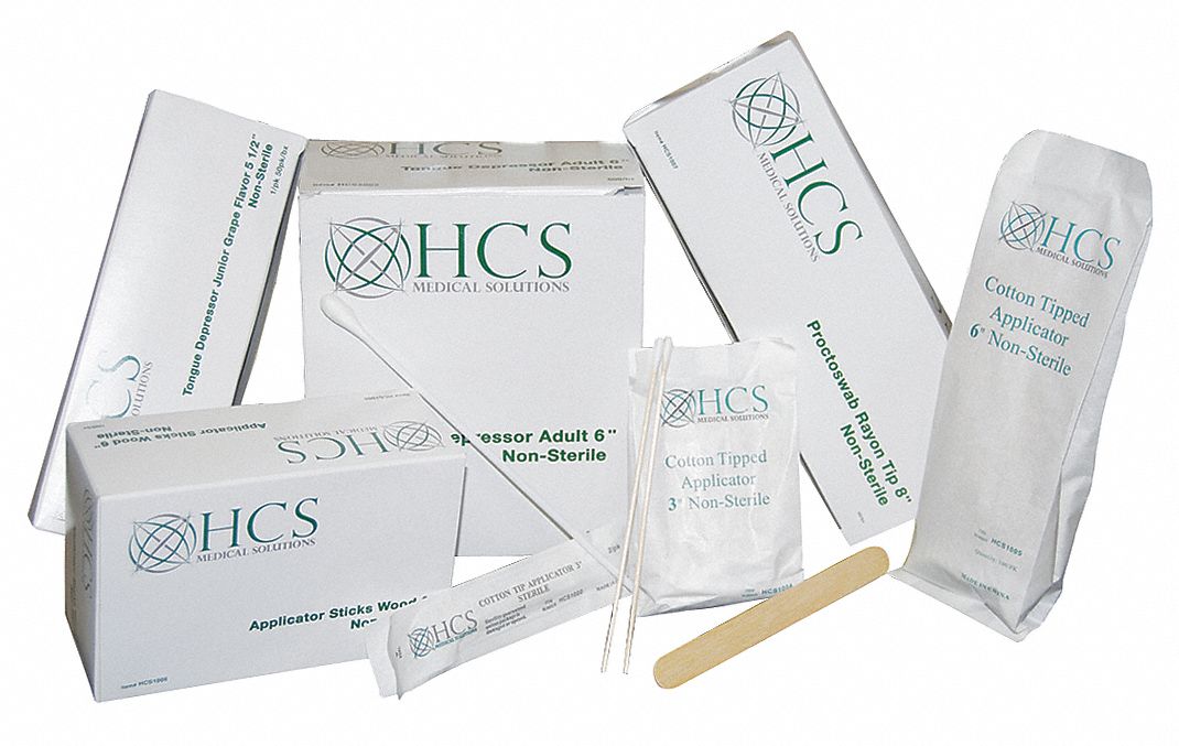 HCS, 6 in Lg, Wood, Cotton Tip Swab - 35XE17