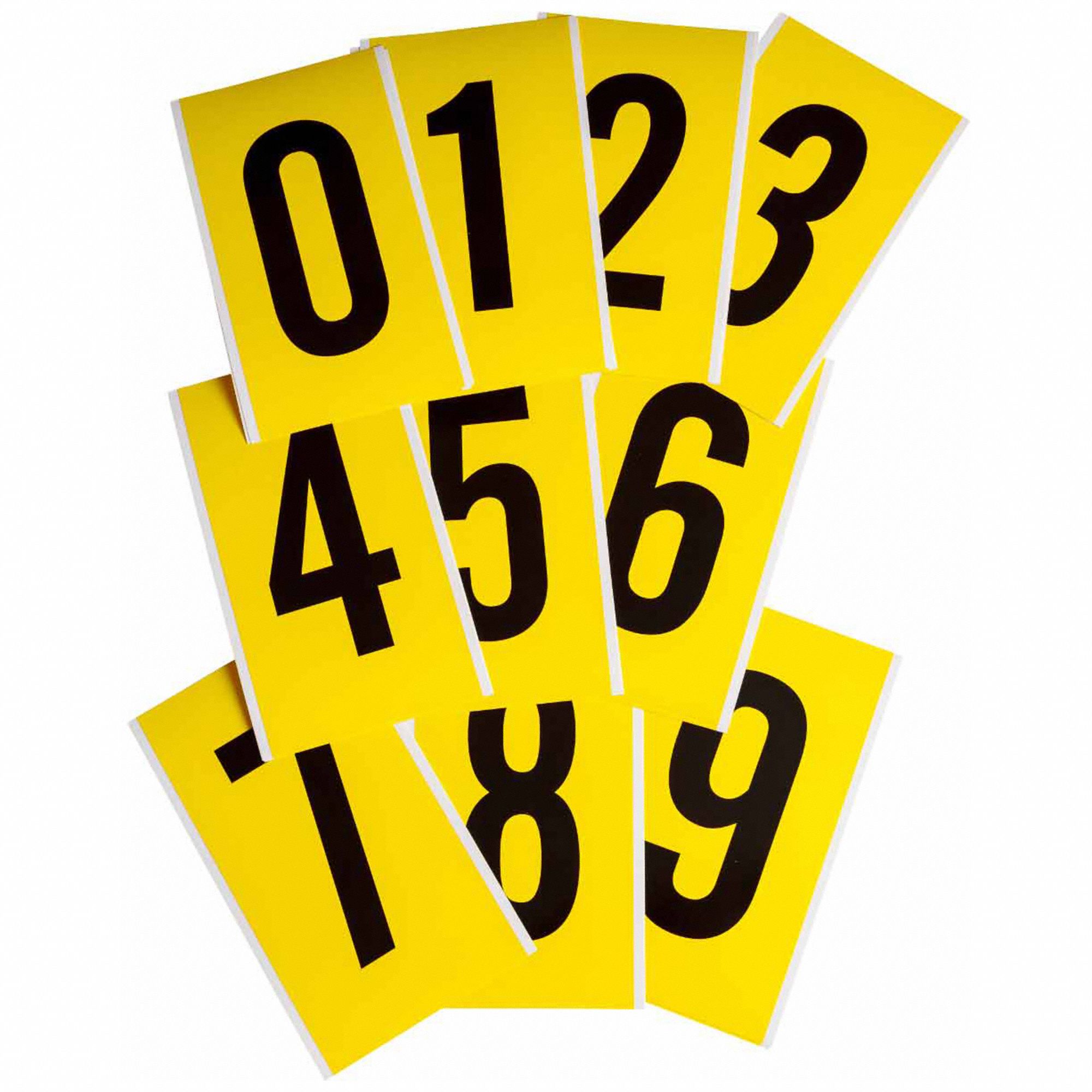 Number Label Set: 6 in Character Ht, Indoor Only, Non-Reflective, Gothic, Black, 0 to 9, Die Cut