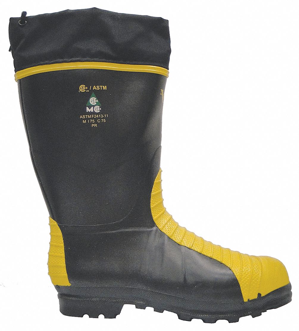 BOTTES HOMME, 7, CAOUTCHOUC/POLYESTER, NOIR/JAUNE, CSA/ASTM, 14 PO H, RÉSISTANT PRODUITS CHIMIQUES