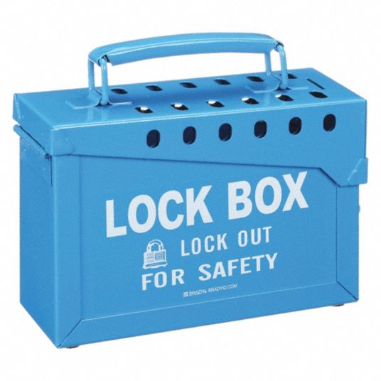 Brady Portable Metal Lock Box, Blue Powder-coated steel; 3.5 in. x 9 in.