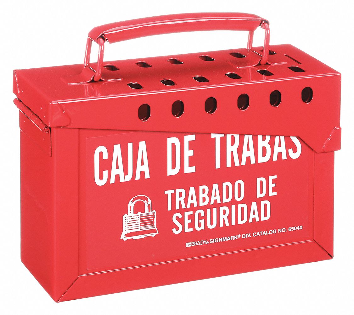 GROUP LOCKOUT BOX, STEEL, RED, 6 X 3.5 X 8.9 IN, PORTABLE, HINGED, 13 PADLOCKS