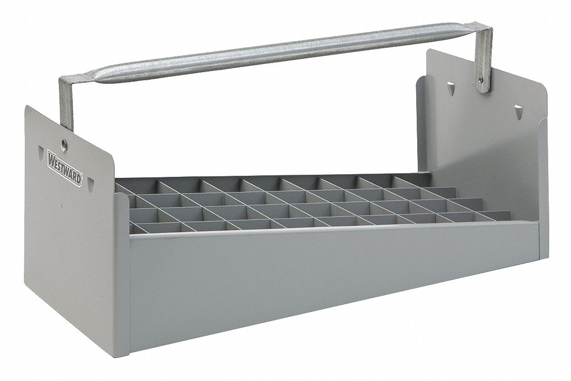 NIPPLE CADDY: STEEL, FOR 1¼ IN PIPE NIPPLES, 40 COMPARTMENTS, 6⅝ IN H, 18 IN W, 7 7/8 IN L