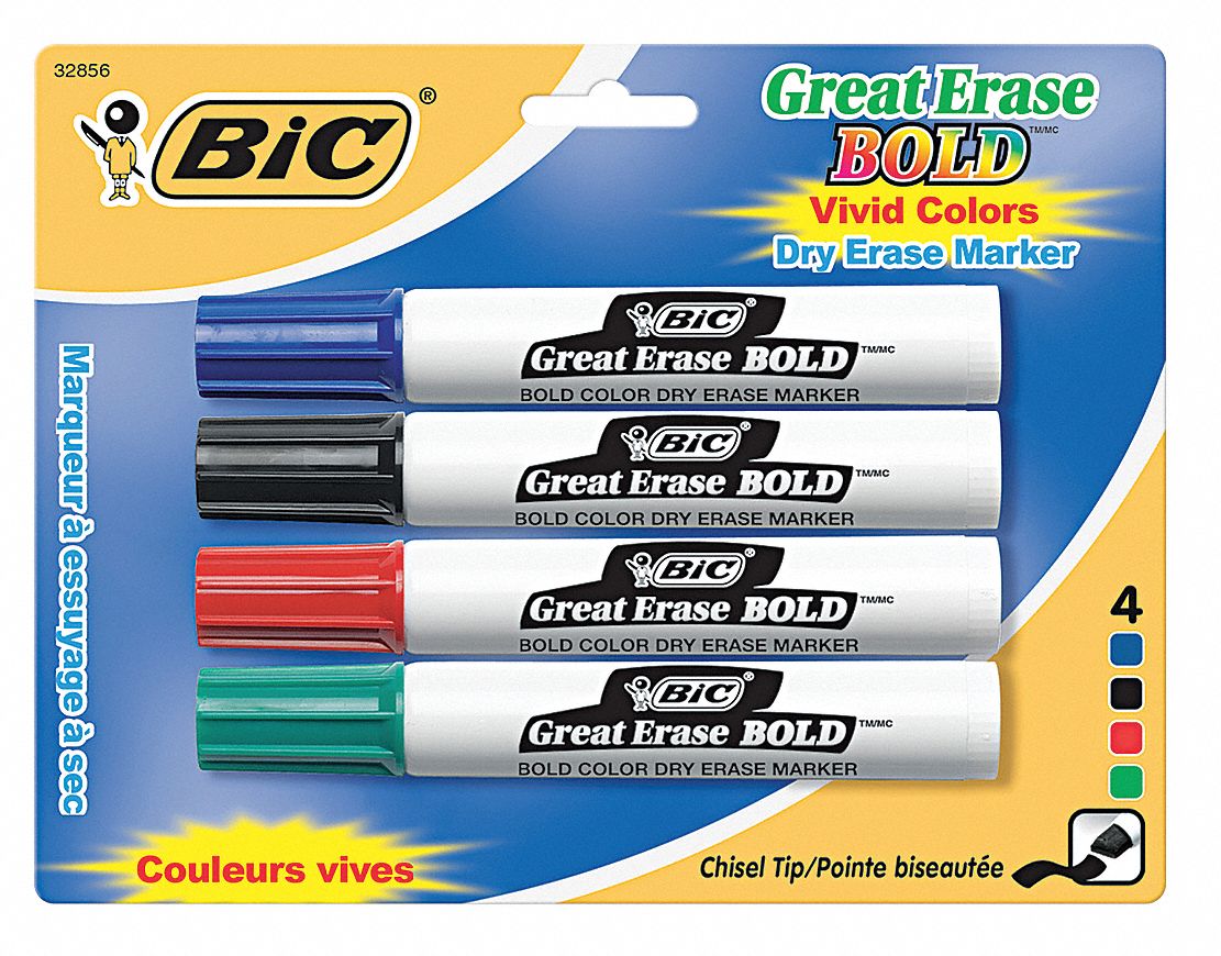 BIC, Chisel, Capped, Dry Erase Markers 35Y002BICDECP41ASST Grainger