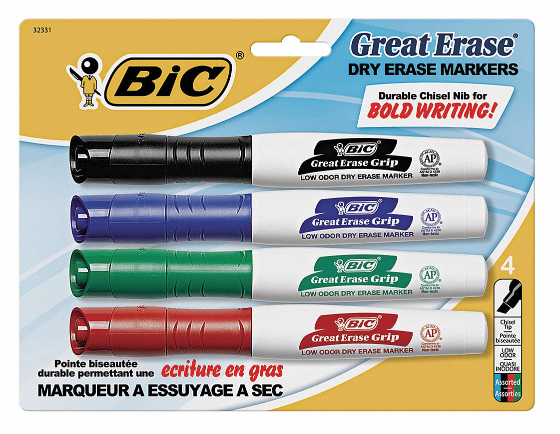 BIC Dry Erase Marker Set, Chisel, PK4 35Y007BICGDEMP41ASST Grainger