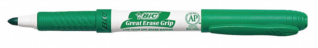 Dry Erase Marker Set: Green, Bullet, Capped, Eraser Not Included, Pen Style, Non-Toxic, 12 PK