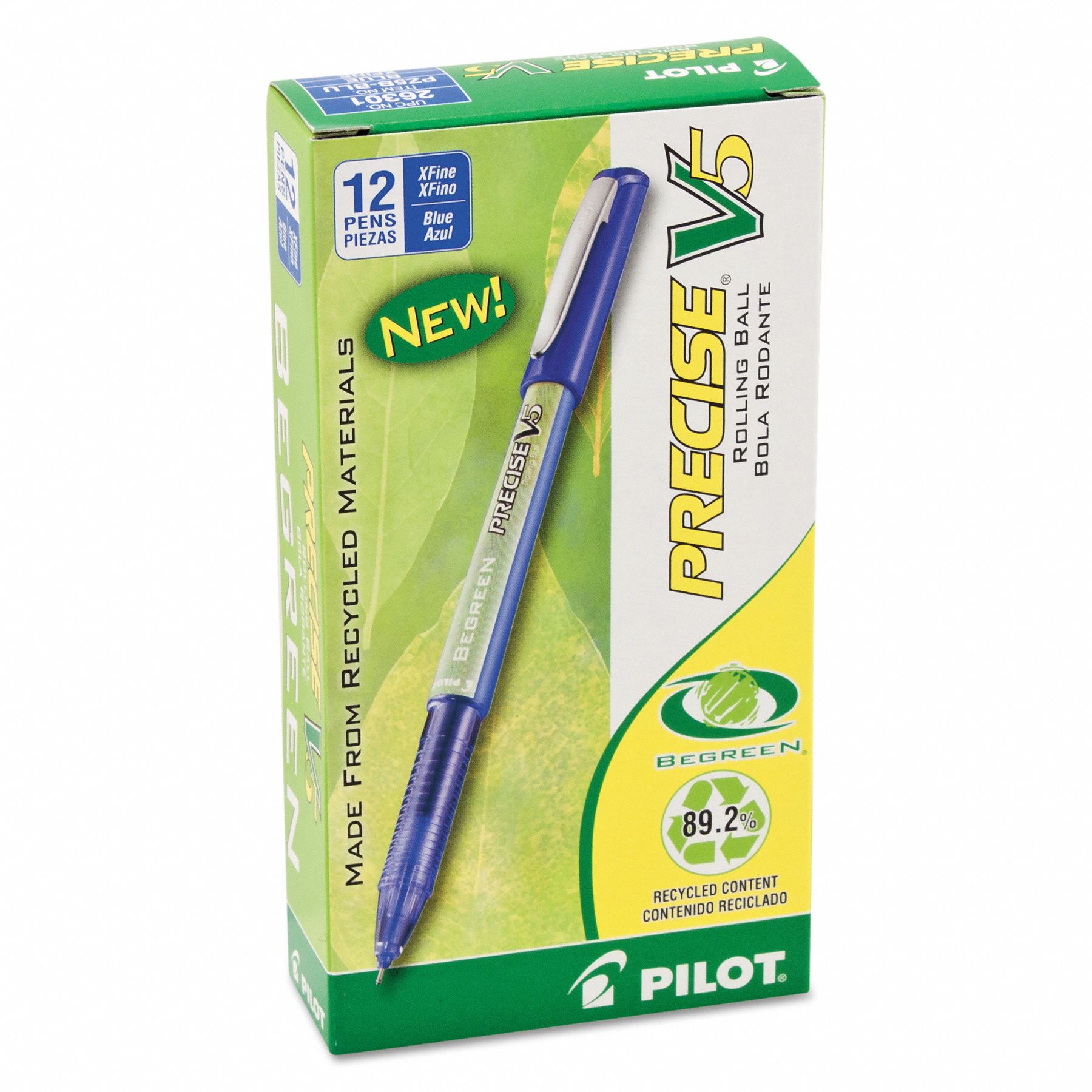 PILOT Rollerball Pens, Pen Tip 0.5 mm, Barrel Material Recycled Plastic, Barrel Color Blue