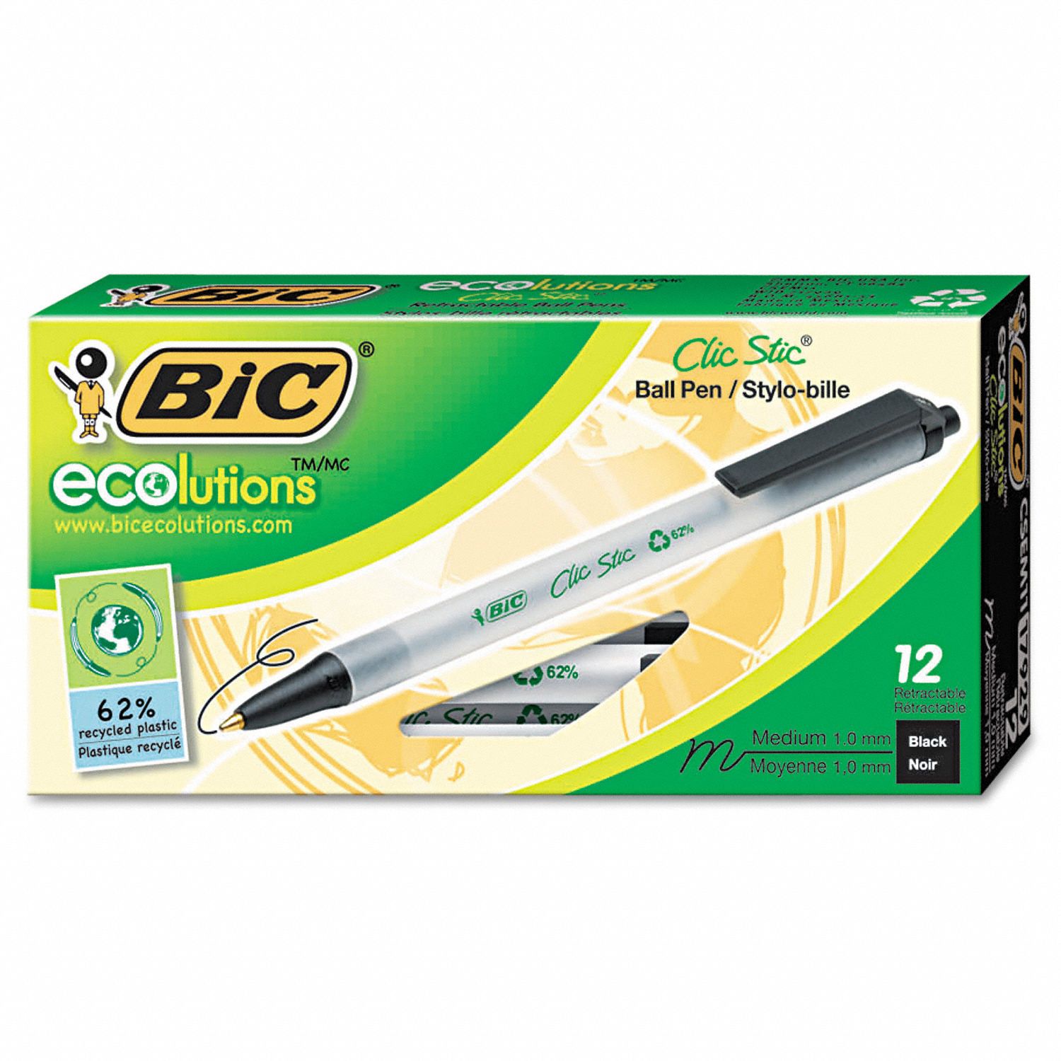 BIC Ballpoint Pens, Pen Tip 1.0 mm, Barrel Material Recycled Plastic