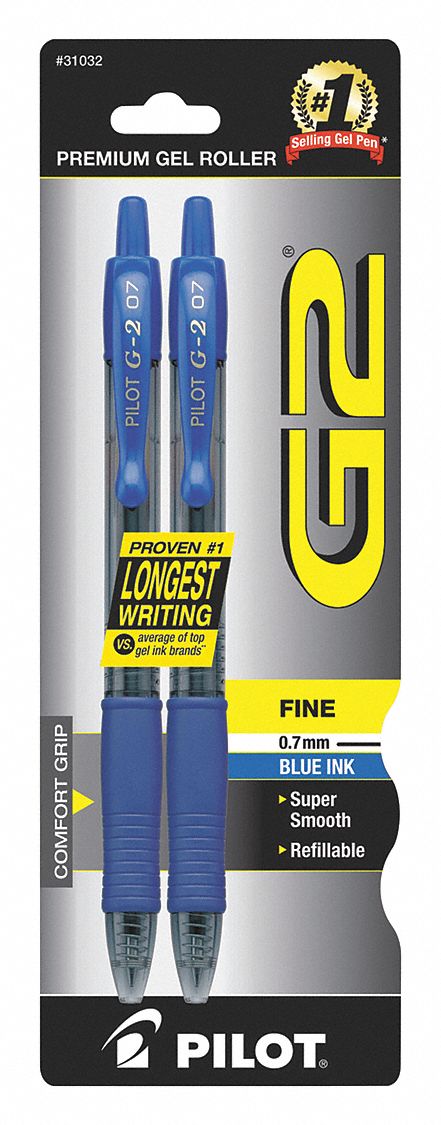 Pen Set: G2® Premium, Blue, 0.7 mm, Retractable, Clear, Plastic, Cushion Included, Fine, 2 PK
