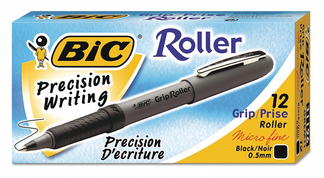 BIC Roller Glide Roller Ball Pen, Stick, Fine 0.7 Mm, Red Ink, Gray