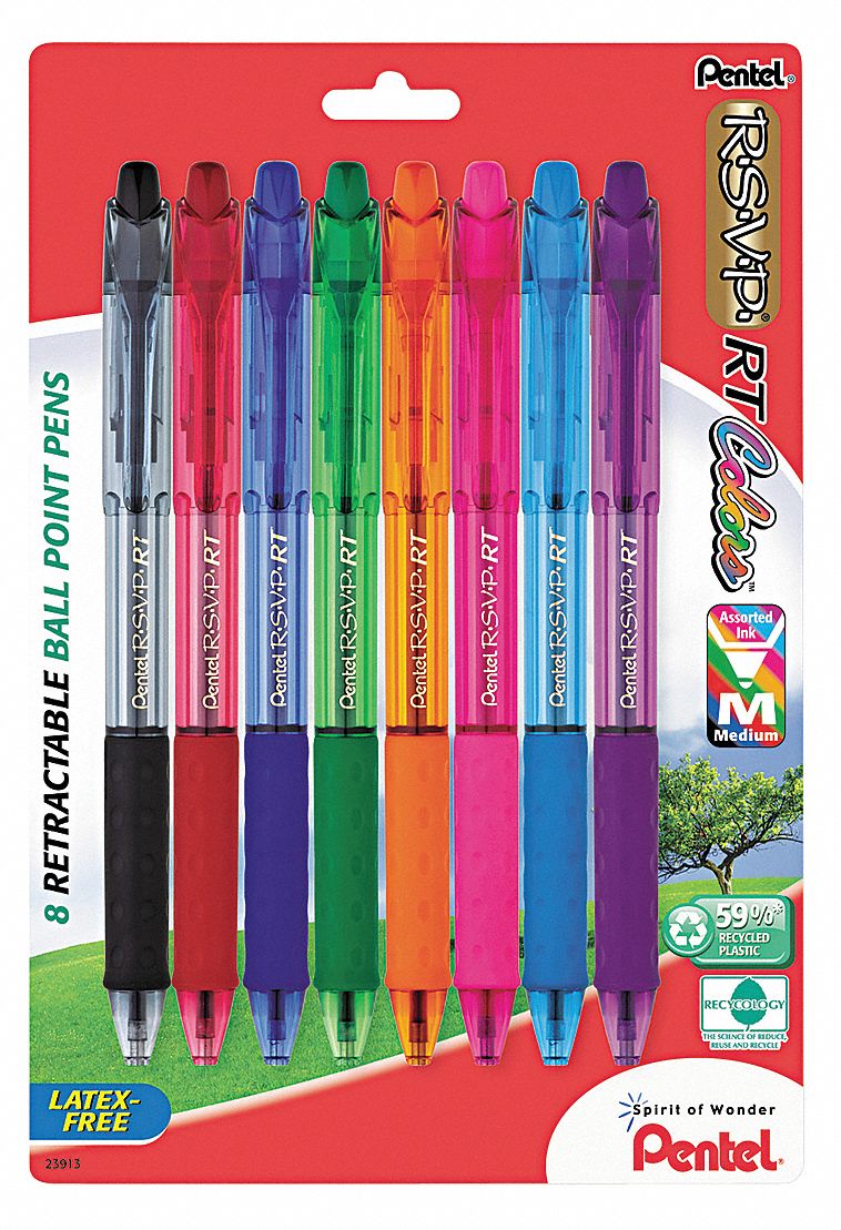 Black/Blue/Green/Orange/Pink/Purple/Red, 1 mm Pen Tip, Ballpoint Pen ...