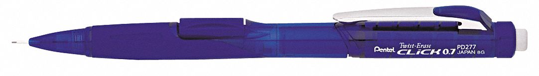 Pencil: Twist-Erase CLICK, HB, 0.7 mm Point Size, Std, Blue, Plastic, Eraser Included, Round
