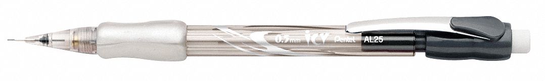 Pencil: Icy, HB, 0.5 mm Point Size, Std, Gray, Plastic, Eraser Included, Round, 12 PK