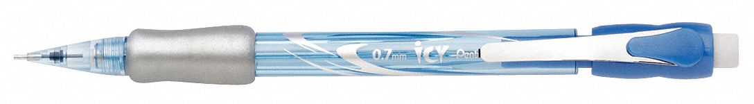 Pencil: Icy, HB, 0.7 mm Point Size, Std, Blue, Plastic, Eraser Included, Round, 12 PK