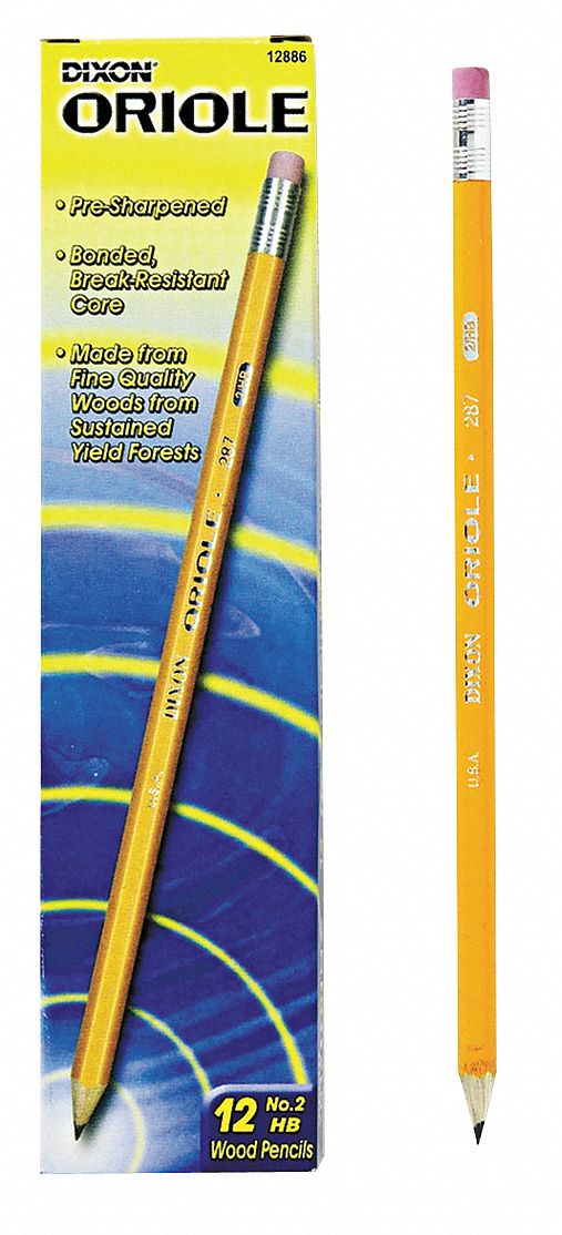 Pencils: Wood, Yellow, Includes Eraser, Wooden, Std, 12 PK