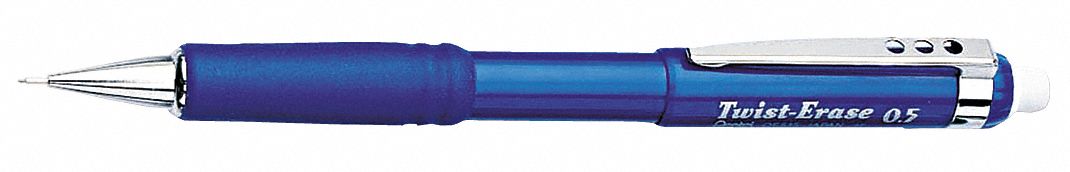 Pencil: Twist-Erase III, HB, 0.5 mm Point Size, Std, Blue, Plastic, Eraser Included, Round