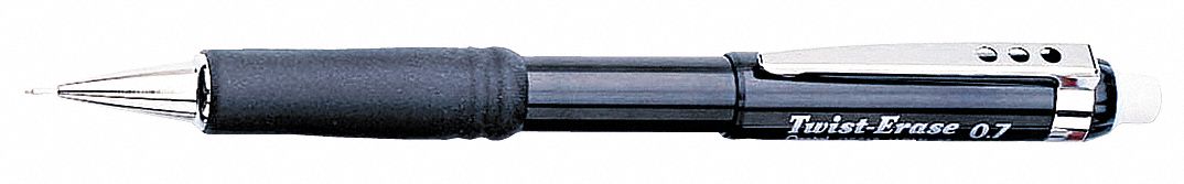 Pencil: Twist-Erase III, HB, 0.7 mm Point Size, Std, Black, Plastic, Eraser Included, Round