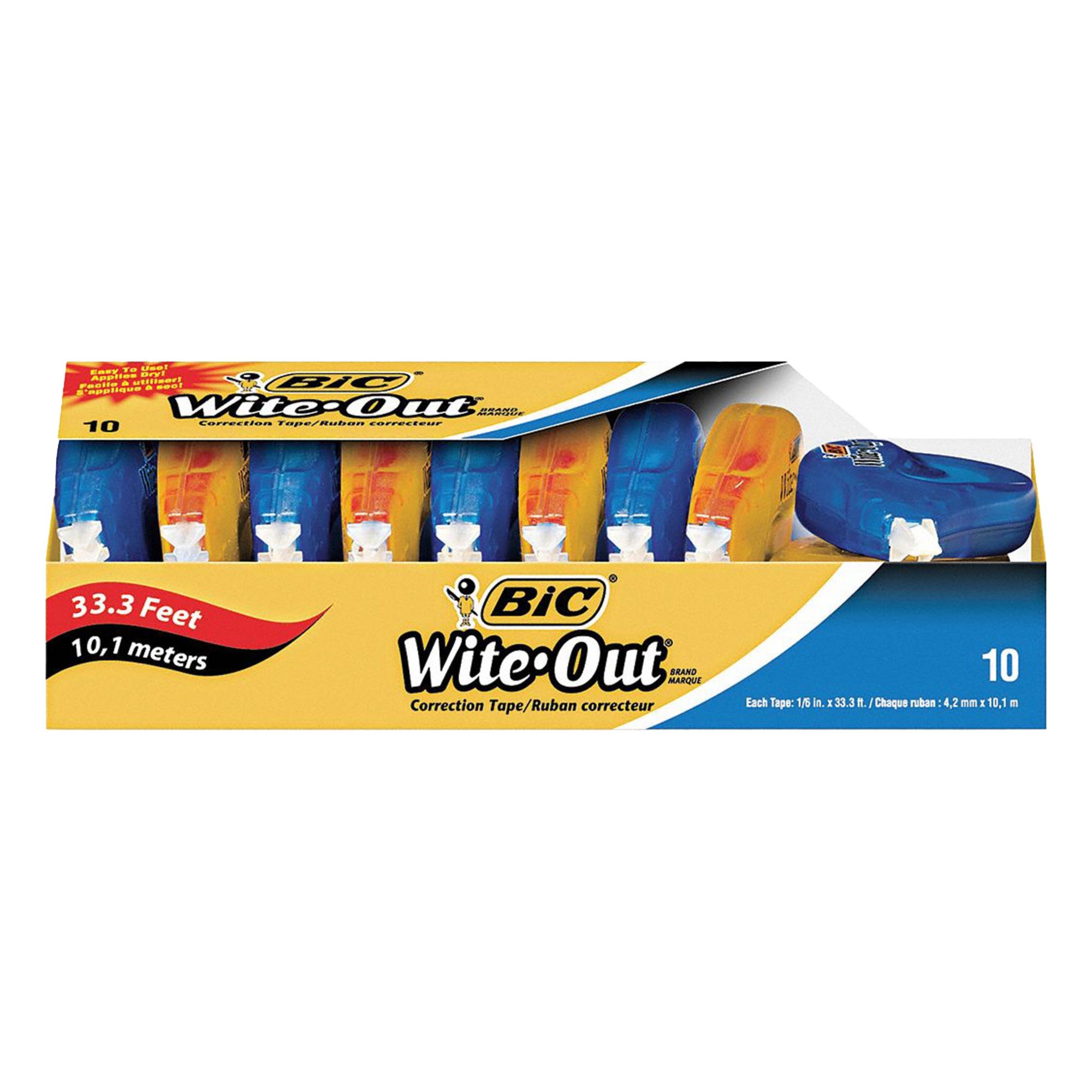 Correction Tape: Assorted, Applies Dry/Tear-Resistant, 1/8 in Correction Tape Wd, 10 PK