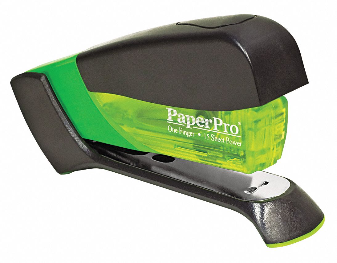Compact Stapler: 15 Sheet Capacity, Green