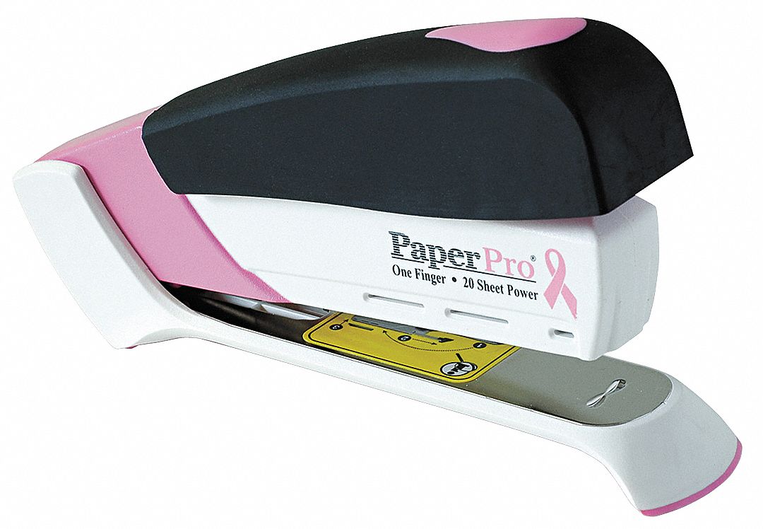 Pink Ribbon Desktop Stapler: 20 Sheet Capacity, Pink/White