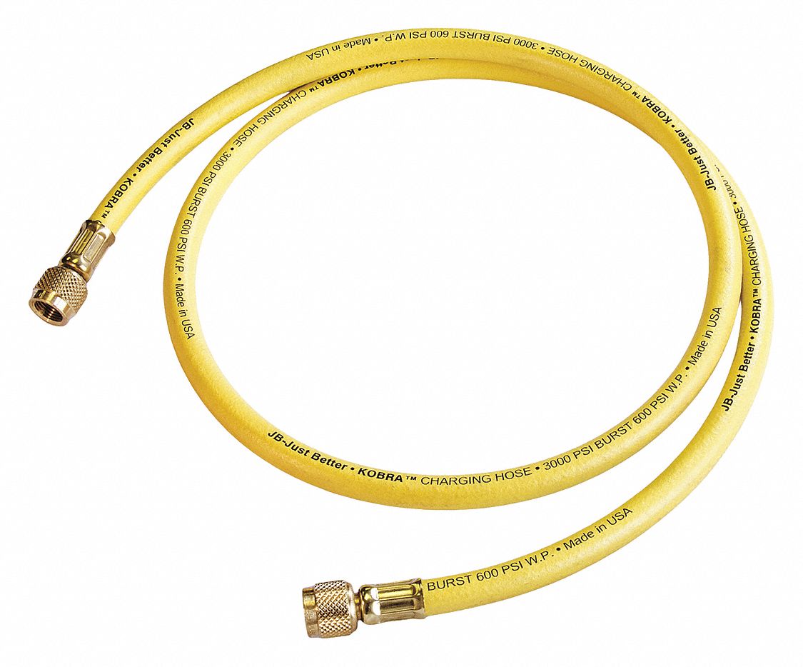Hose: 5 ft Lg, 0° Angle, Yellow, Rubber/Kevlar®, Single Hose, Ball Valve
