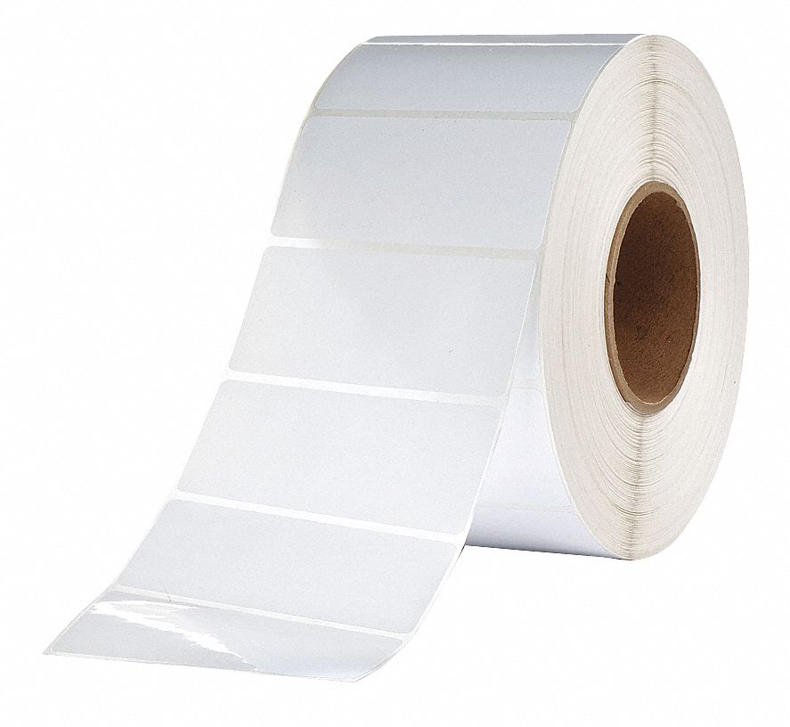 Printer Label: 3 in Label Wd, 1 in Label Ht, White, 3 in Core Dia., 8 PK