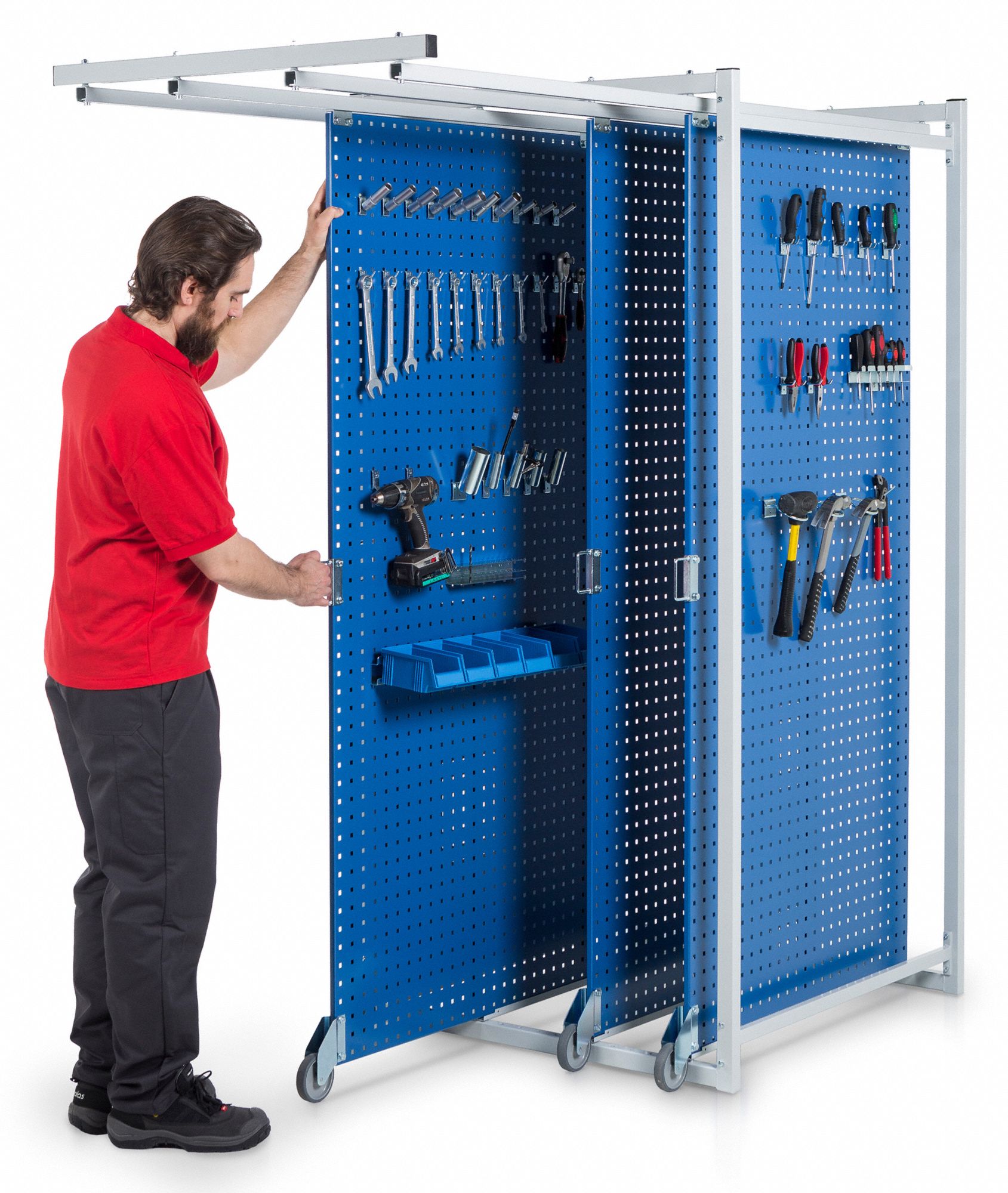 TRESTON Pegboard Floor Rack: Square, 3/8 in Peg Hole Size, 84 in x 40 ...
