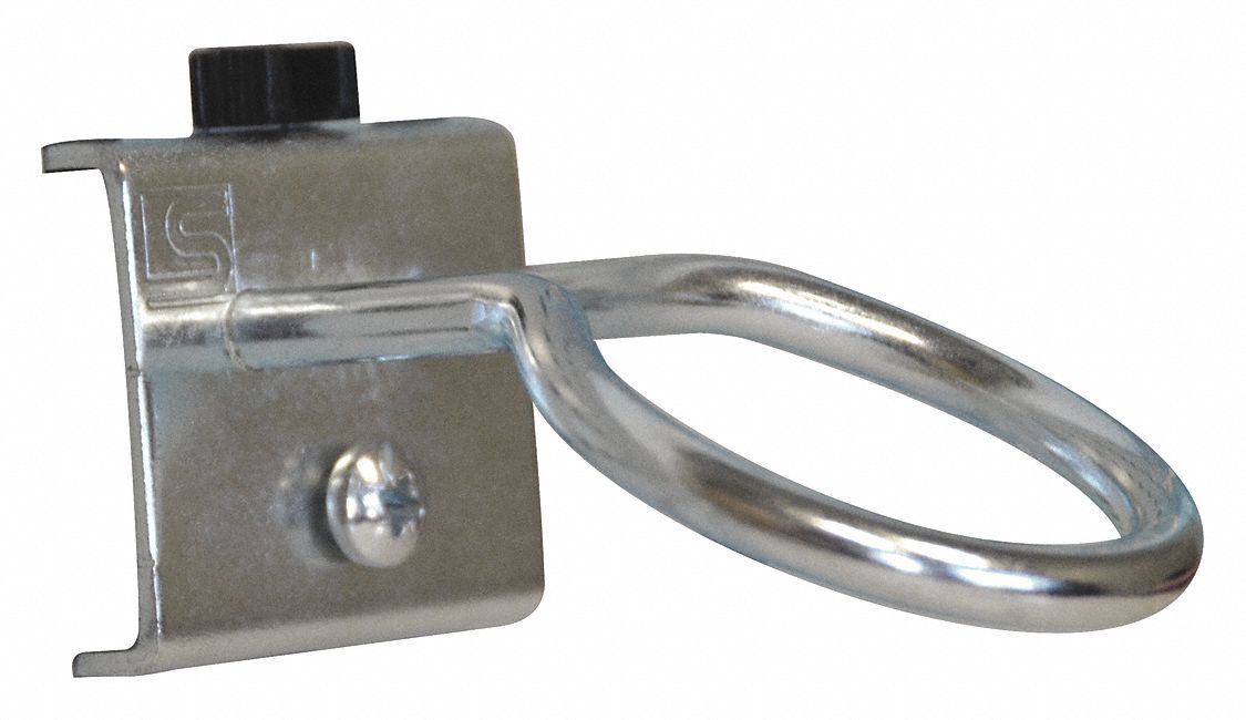 Single Ring Tool Holder: 2 3/4 in x 9 3/8 in x 1 3/4 in, 1 Hooks, Screw-In, Surface, Silver