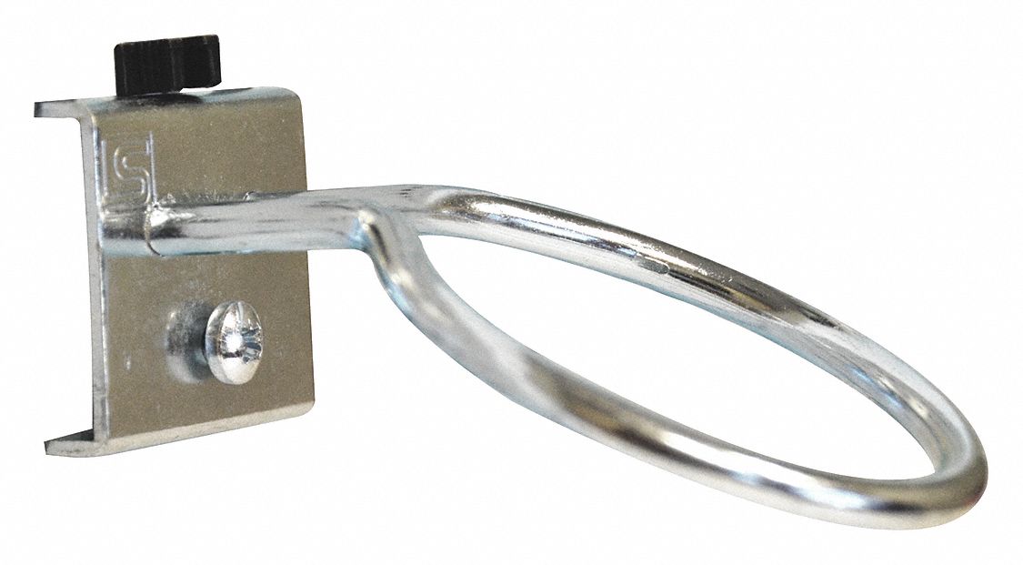 Single Ring Tool Holder: 2 13/16 in x 4 in x 2 1/4 in, 1 Hooks, Screw-In, Surface, Silver