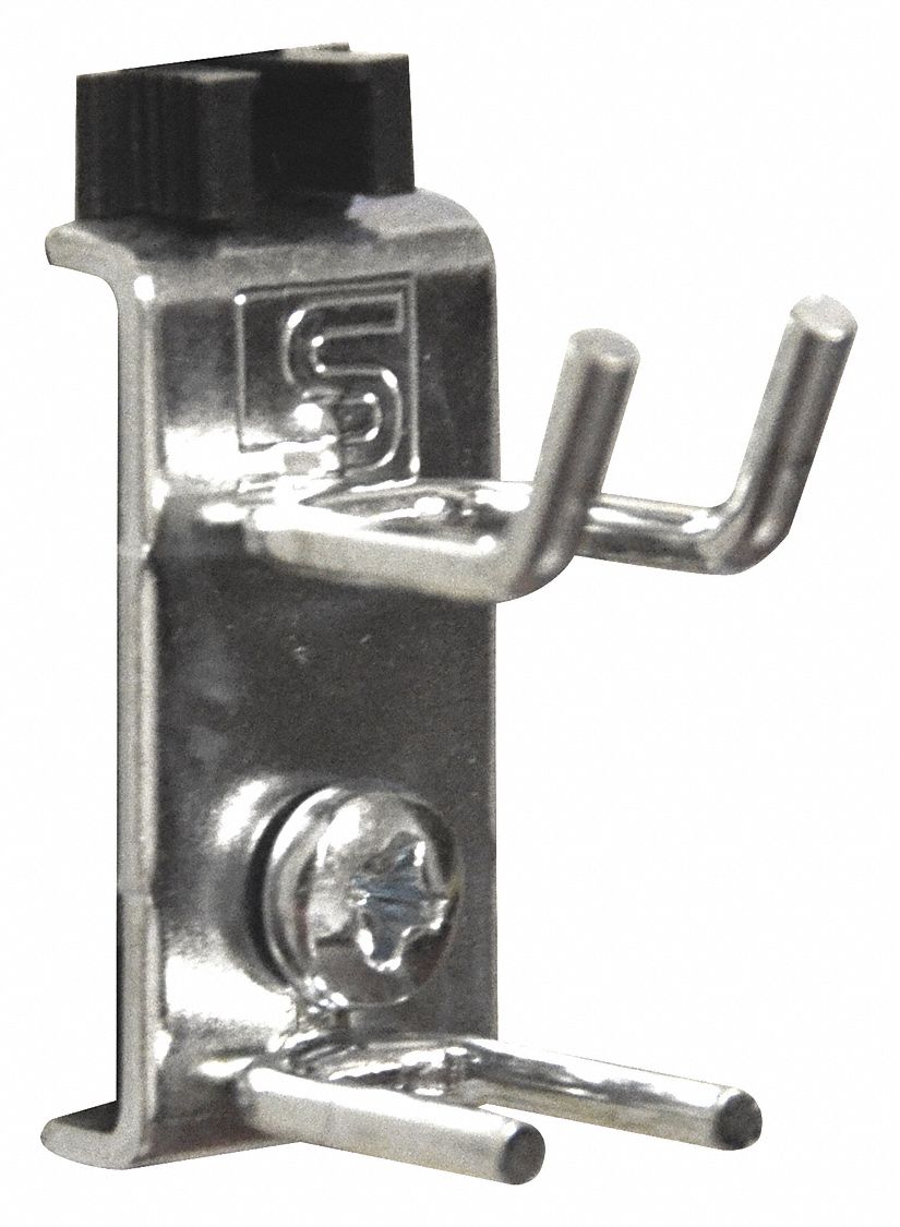 Double Rod Pegboard Hook: 1 1/8 in x 1 31/32 in x 1 3/4 in, 5 Hooks, Screw-In, Surface