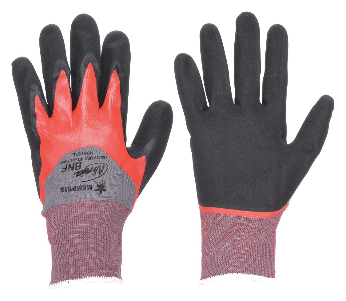 COATED GLOVES, XL (10), SMOOTH, FOAM NITRILE, PALM, DOUBLE DIPPED, FULL FINGER