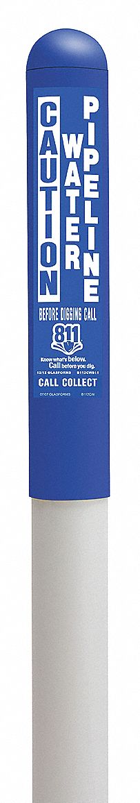 Utility Dome Marker: Water, Caution Water Pipeline Before Digging Call "811", Blue, Dome Post Top