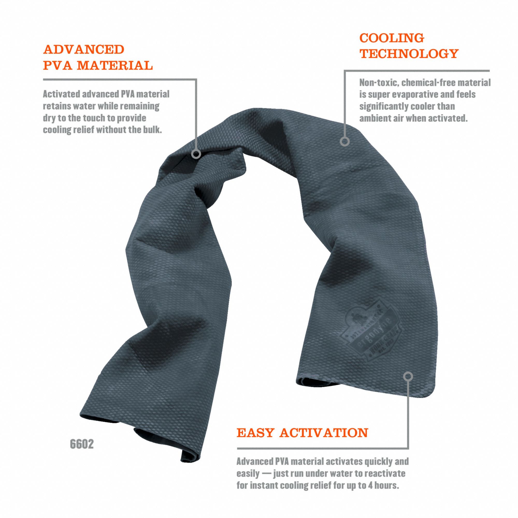CHILLITS BY ERGODYNE Evaporative Cooling Towel, Advanced PVA, Gray, 13