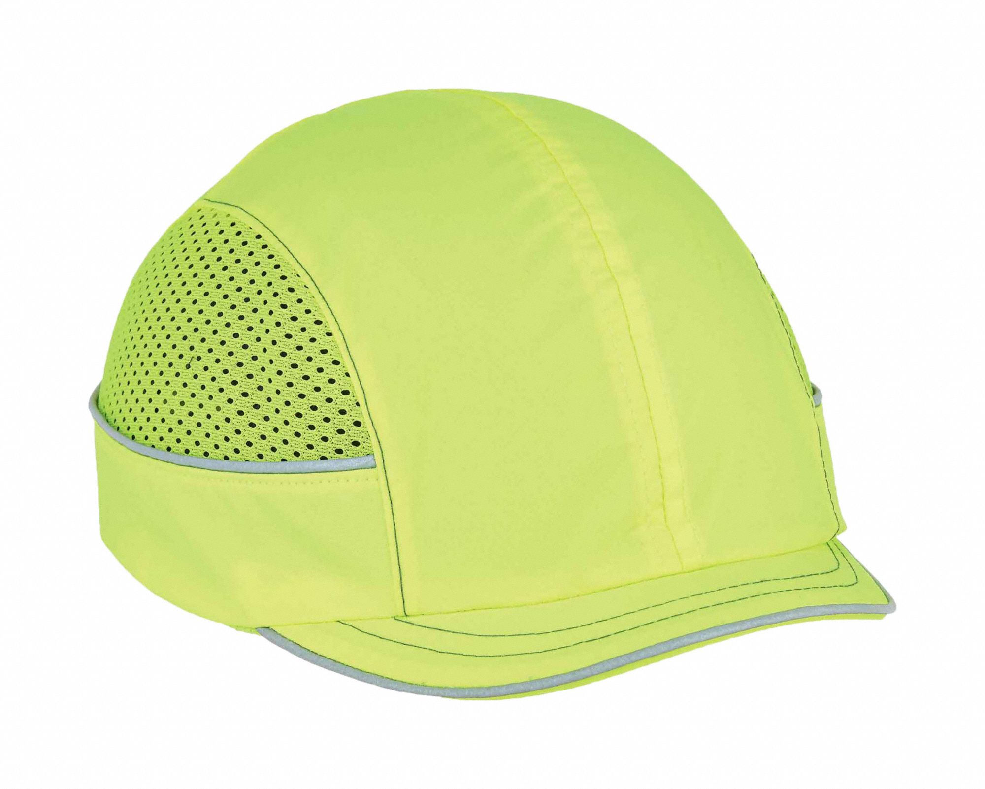Bump Cap: Short Brim Baseball Head Protection, Hi-Visibility Green, Hook-and-Loop, ABS