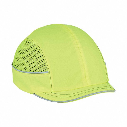 Bump Cap: Short Brim Baseball Head Protection, Hi-Visibility Green, Hook-and-Loop, ABS