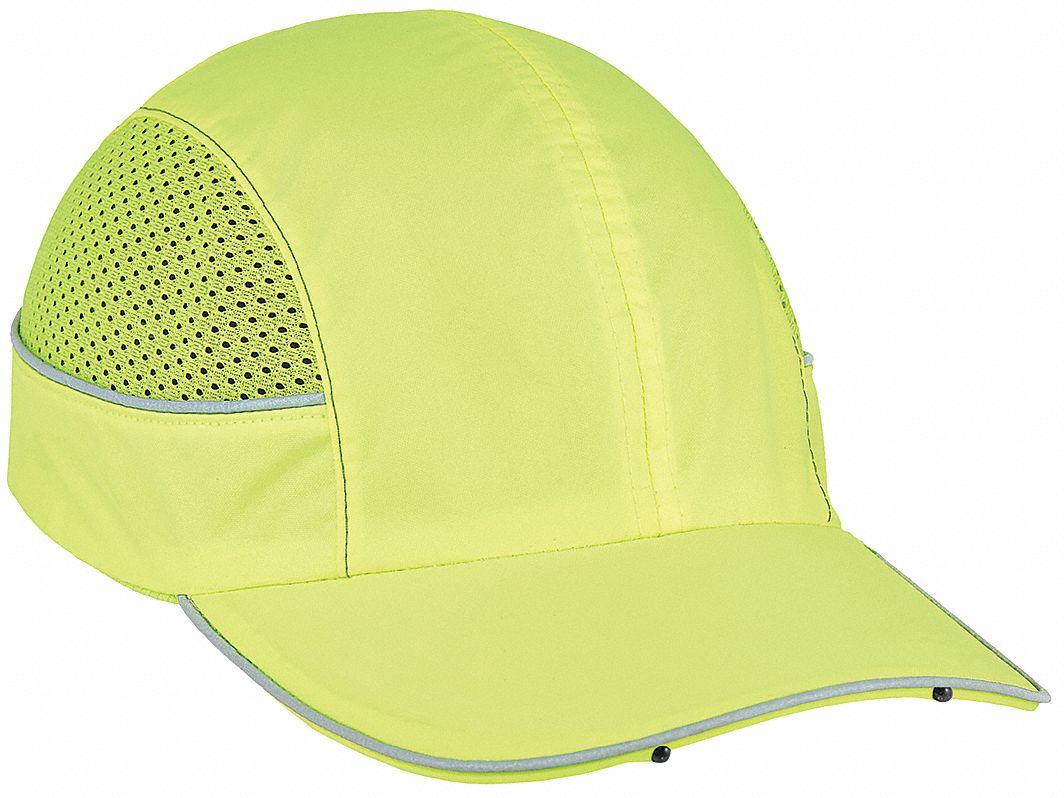 Bump Cap: Long Brim Baseball Head Protection, Hi-Visibility Green, Hook-and-Loop, ABS