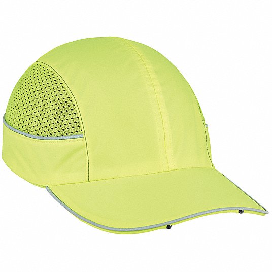 Bump Cap: Long Brim Baseball Head Protection, Hi-Visibility Green, Hook-and-Loop, ABS