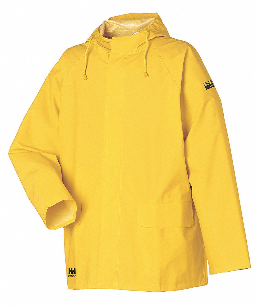 HELLY HANSEN Yellow, Rain Jacket with Hood, 5XL, PVC Coated Woven ...