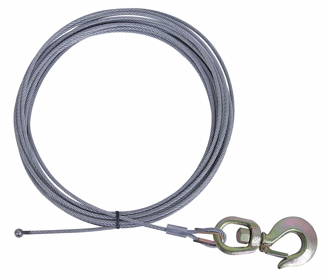 WINCH CABLE, 60 FT LINE L, ¼ IN LINE DIAMETER, GALVANIZED STEEL