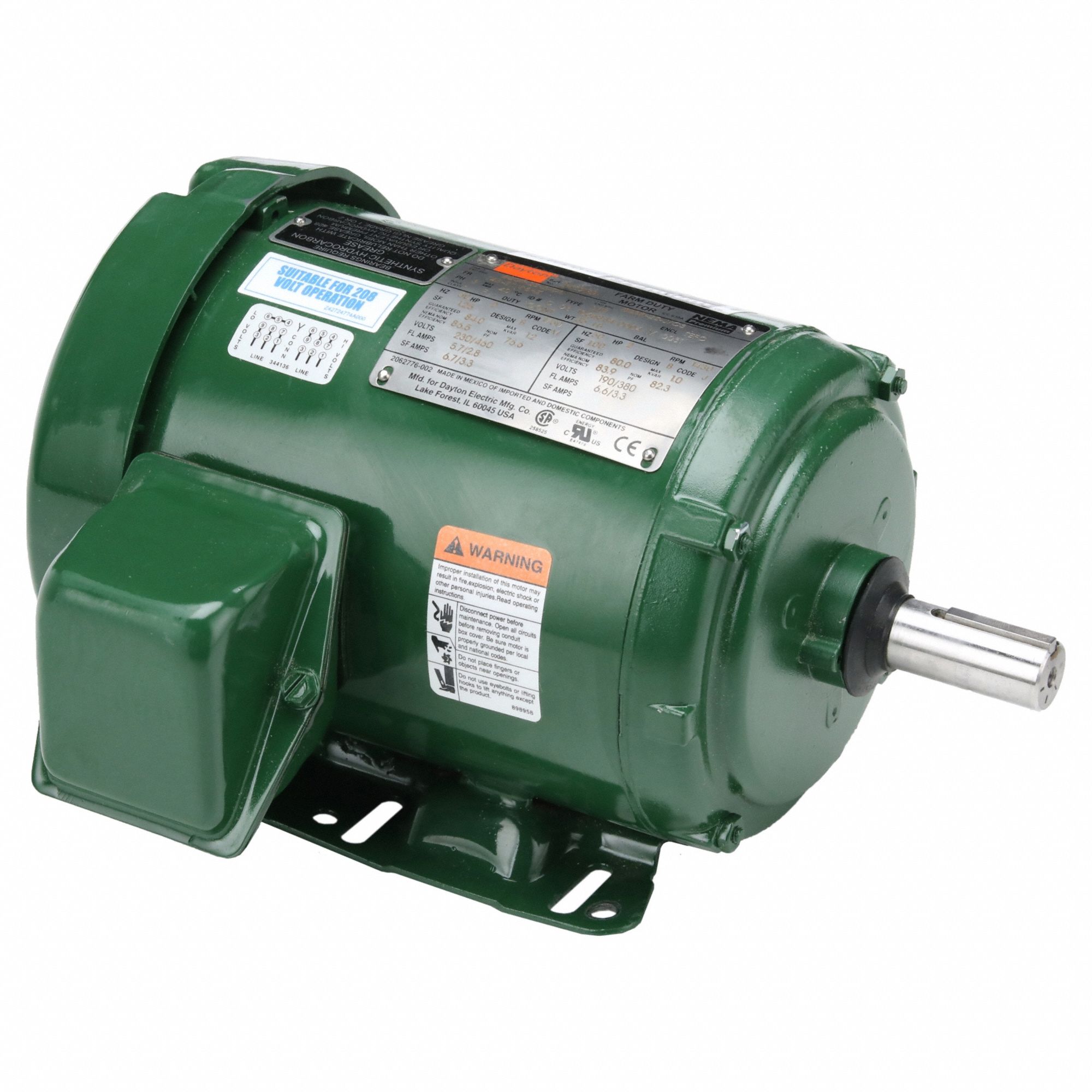 Farm Duty Motor: Three Phase, Rigid Base, Three-Phase, 2 hp, 1, 750 RPM, 143-5T Frame Size, F