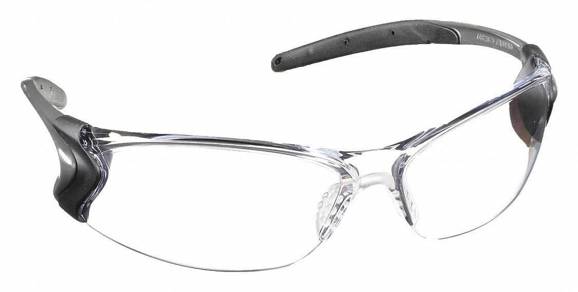 Safety Glasses: Clear Lens, Frameless, Scratch-Resistant, Gray Frame, BD1 Series
